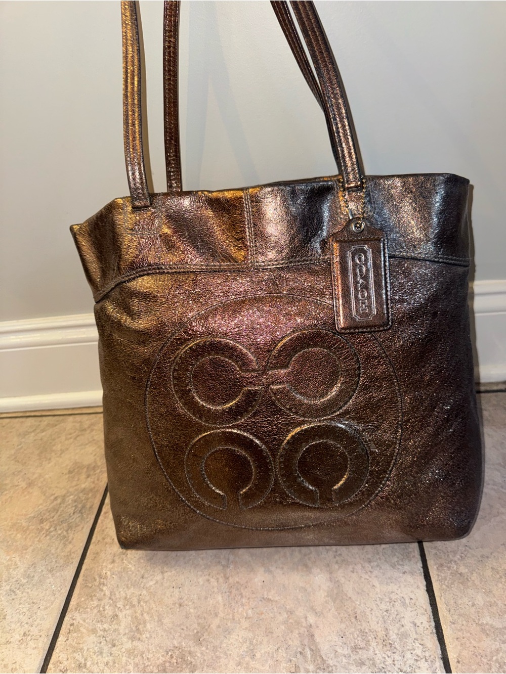 Vintage Coach Laura Metallic Bronze Leather Tote Bag